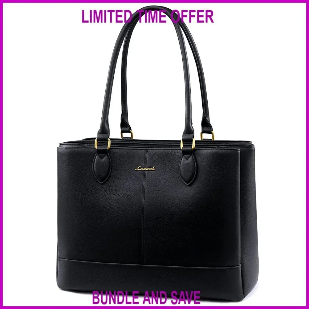 PU Leather Laptop Tote Bag 17.3 Inch Waterproof Work Travel Bag